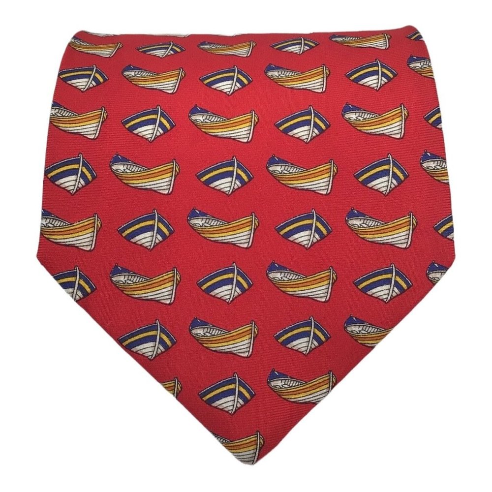 CHURCH'S Red Boat Printed Silk Tie Italy 58"/4" EX COND